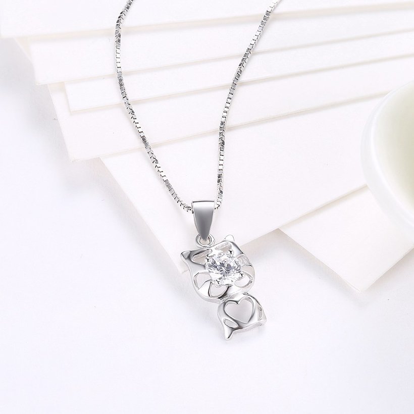 Wholesale 2018 New Style 925 Sterling Silver CZ Cat Necklace TGSSN089 2