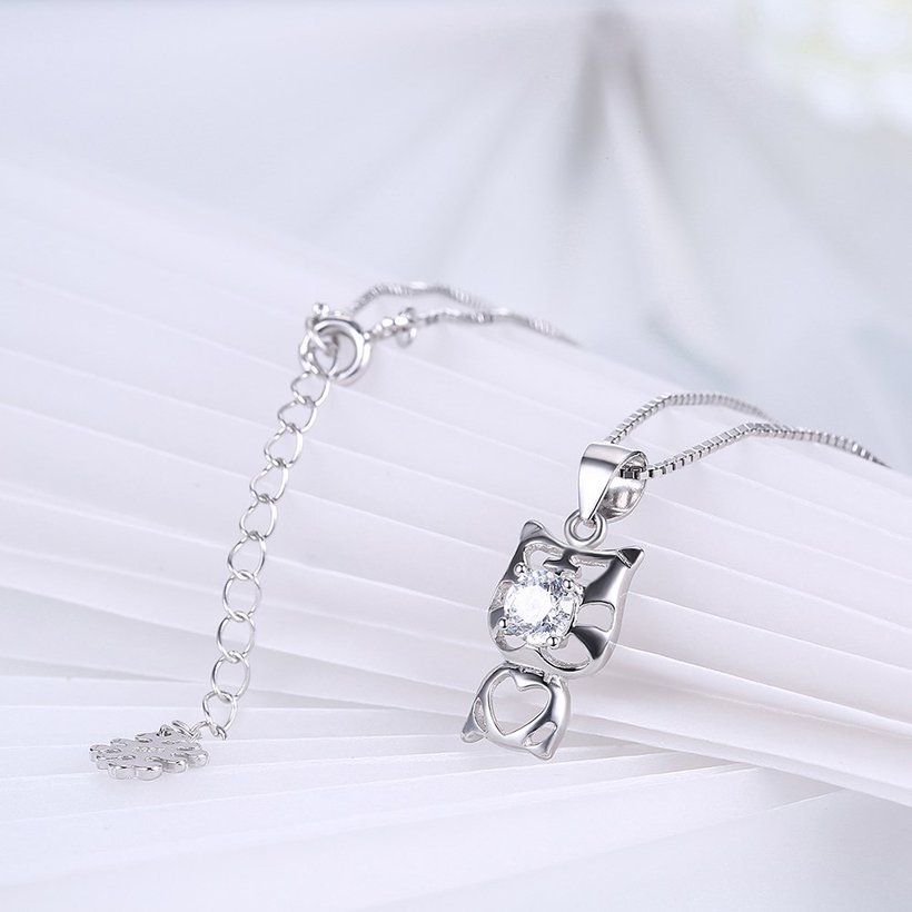 Wholesale 2018 New Style 925 Sterling Silver CZ Cat Necklace TGSSN089 3