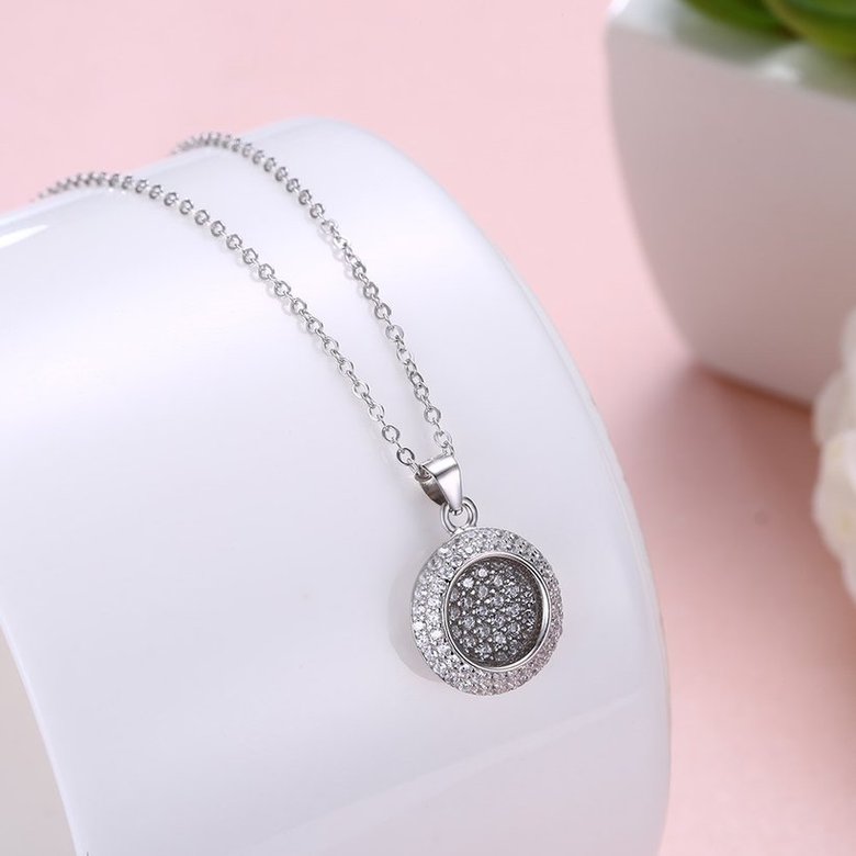 Wholesale Simple Round CZ Pure S925 Sterling Silver Pandent Necklace TGSSN033 3