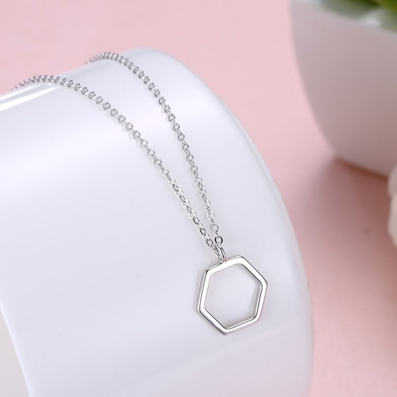 Wholesale Fashionable hexagon hollow out S925 Sterling Silver Necklace TGSSN039 3