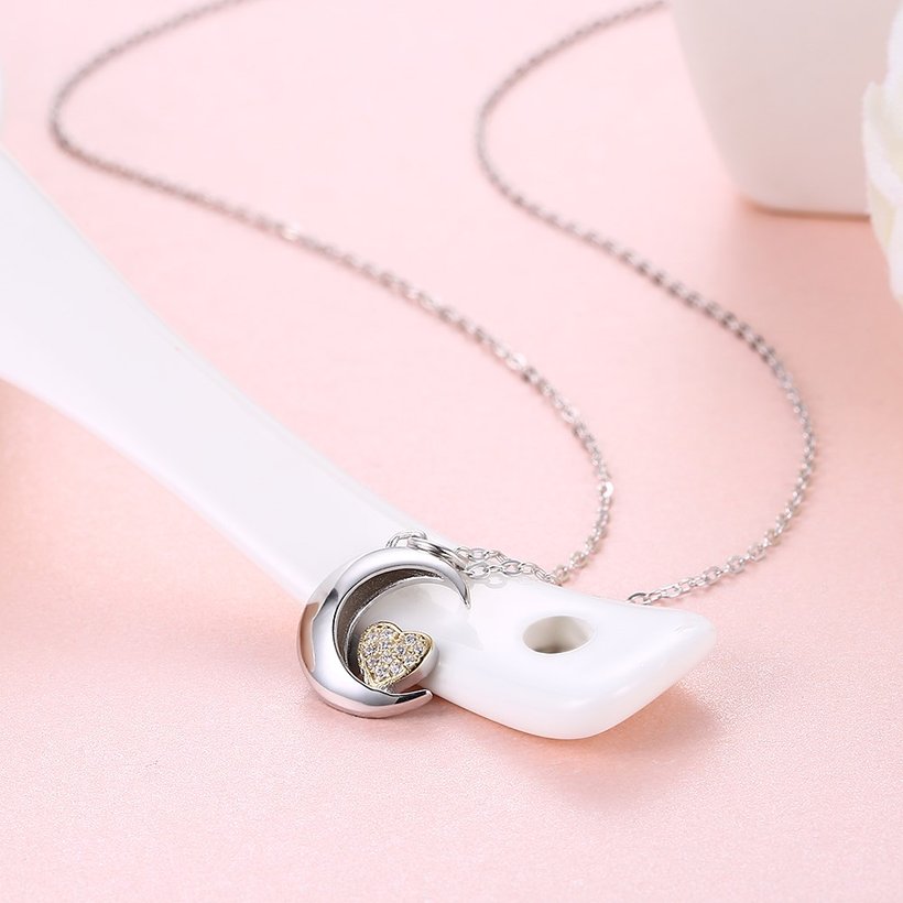 Wholesale Heart-shaped moon pure S925 Sterling Silver pandent Necklace TGSSN002 0