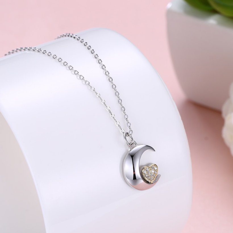 Wholesale Heart-shaped moon pure S925 Sterling Silver pandent Necklace TGSSN002 1