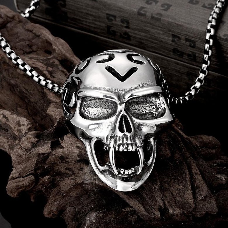 Wholesale Rock 316L stainless steel Skeleton Necklace TGSTN081 2