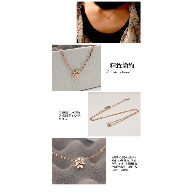 Wholesale Fashion elegant stainless steel rose gold plating daisy Necklace TGSTN128 4