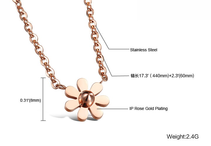 Wholesale Fashion elegant stainless steel rose gold plating daisy Necklace TGSTN128 5