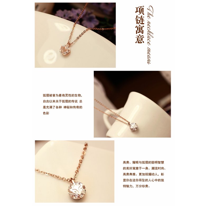 Wholesale Fashion stainless steel CZ elegant fox Necklace TGSTN129 3