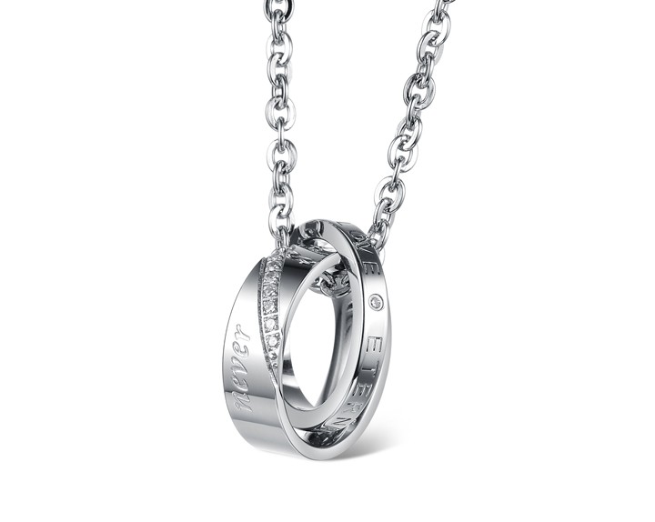 Wholesale Fashion stainless steel CZ couples Necklace TGSTN026 0