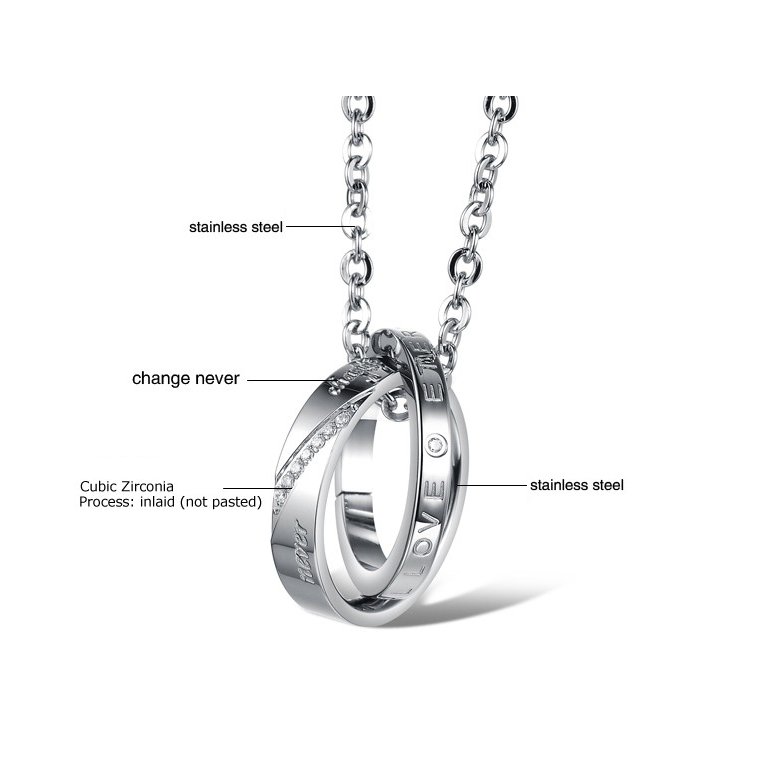 Wholesale Fashion stainless steel CZ couples Necklace TGSTN026 1