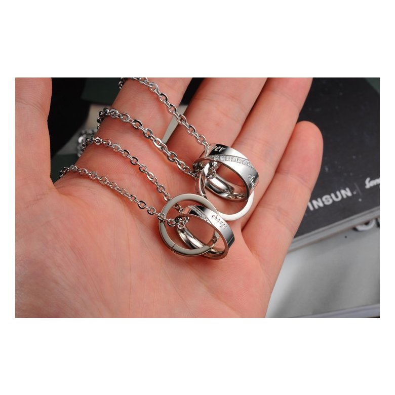 Wholesale Fashion stainless steel CZ couples Necklace TGSTN026 4