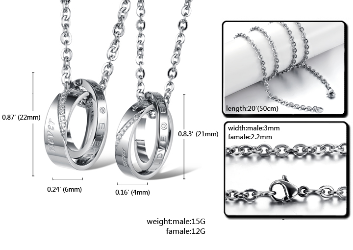 Wholesale Fashion stainless steel CZ couples Necklace TGSTN026 5