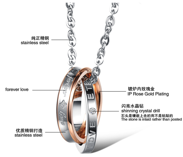 Wholesale Hot selling fashion stainless steel couples Necklace TGSTN082 4