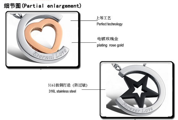 Wholesale Hot selling stainless steel starpeach hearts couples Necklace TGSTN123 5
