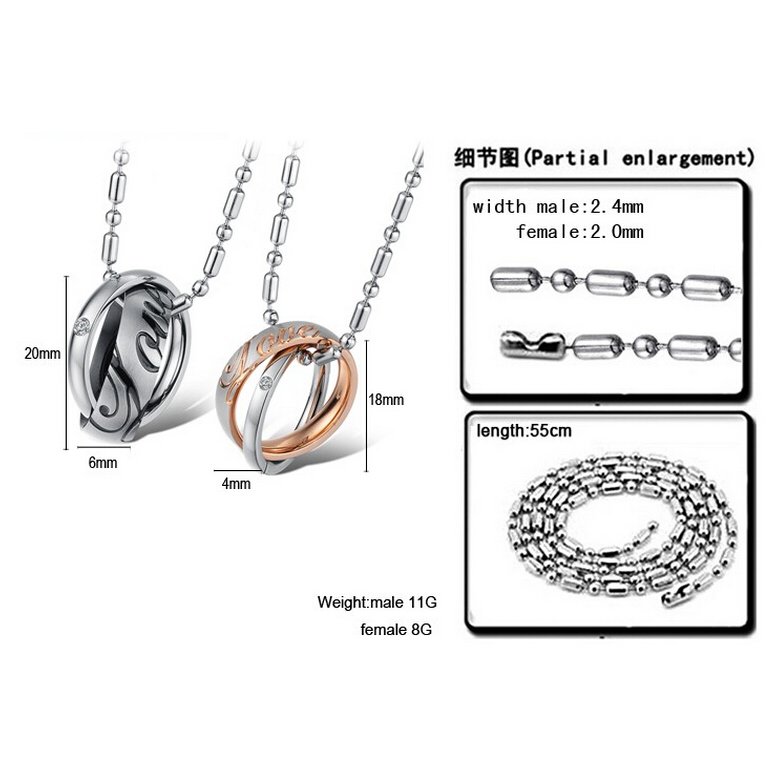 Wholesale Great Gift Love Symbols stainless steel couples Necklace CZ pendants TGSTN048 3