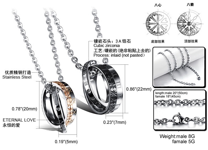 Wholesale New Style Fashion Stainless Steel Couples necklace New ArrivalLover TGSTN059 8