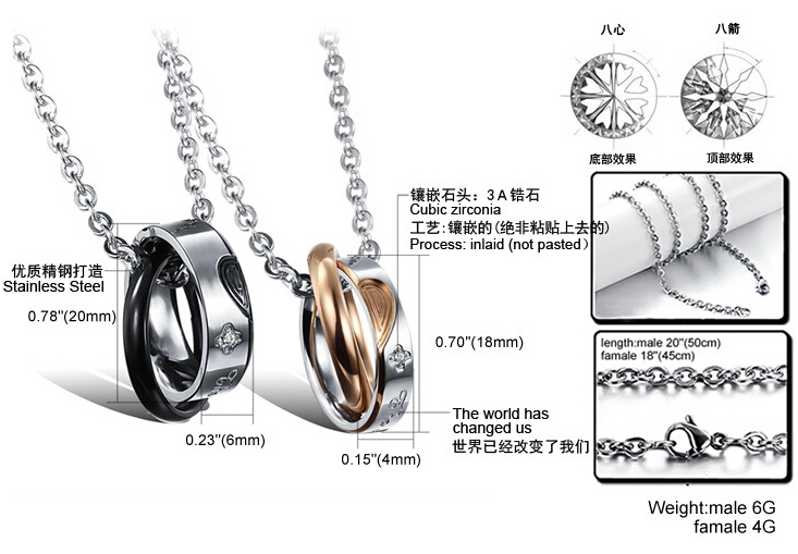 Wholesale New Style Fashion Stainless Steel Couples necklace New ArrivalLover TGSTN060 8