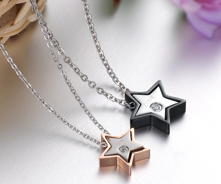 Wholesale Most popular stainless steel star couples Necklace TGSTN032 2