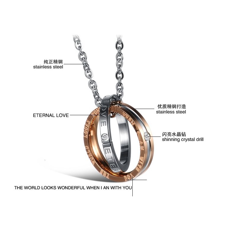 Wholesale Fashion rose gold stainless steel couples Necklace TGSTN041 1