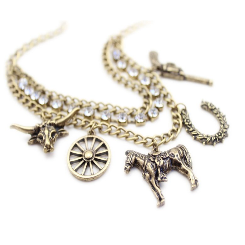 Wholesale Fashion pony horse Pendant Necklace for Women Layered Chain on the Neck With Lock Punk Jewelry  VGN010 3