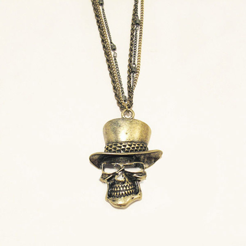 Wholesale 2020 Western Vintage Hip-hop Plain Pendant Necklace Stainless Steel Skull Pendant Necklace Trendy for women Jewelry VGN013 1