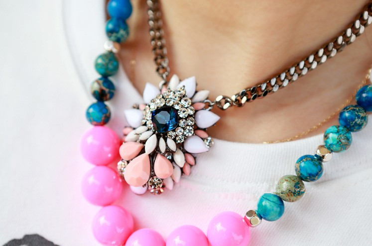 Wholesale Fashion Crystal Necklaces Colorful Crystal Gem Flower Bead Pendant Statement Necklace Choker Collar Necklace for Women VGN022 6