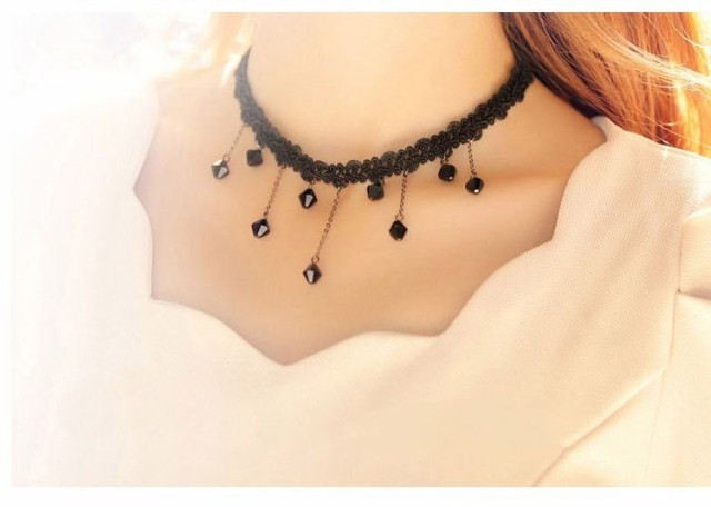 Wholesale Punk Style Lace Choker Long Black Choker Collar Necklace Pendant Jewelry Women Party gift VGN023 4