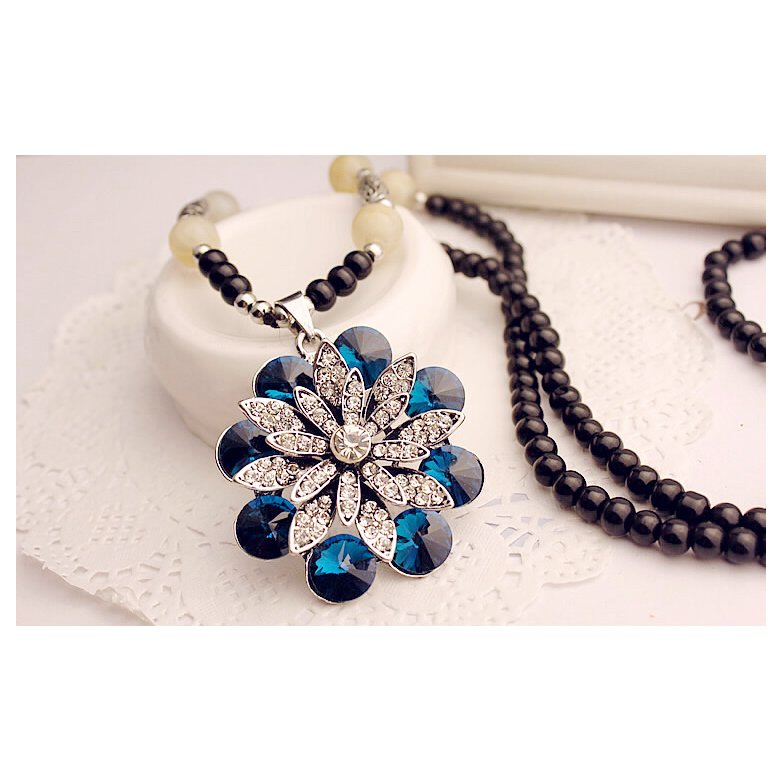Wholesale Trendy Multi-color luxury Flower opal sweater chain For Women Fashion Wedding Chain Statement Necklace Jewelry VGN032 0