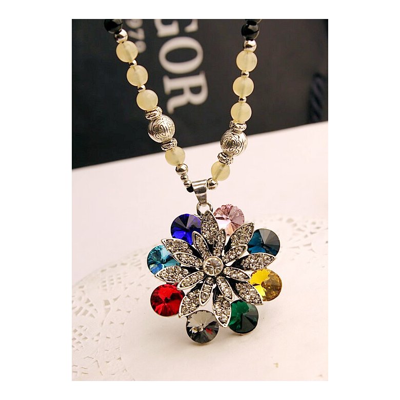Wholesale Trendy Multi-color luxury Flower opal sweater chain For Women Fashion Wedding Chain Statement Necklace Jewelry VGN032 3