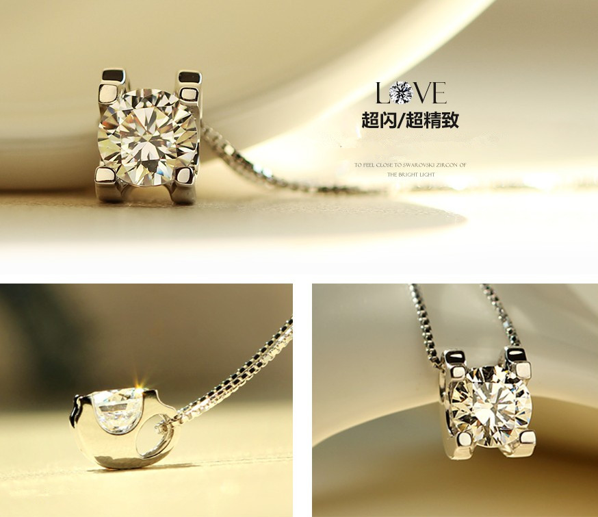 Wholesale Luxury Female Crystal Zircon Stone Necklace Cute Small square Pendants blink Necklaces For Women VGN037 1