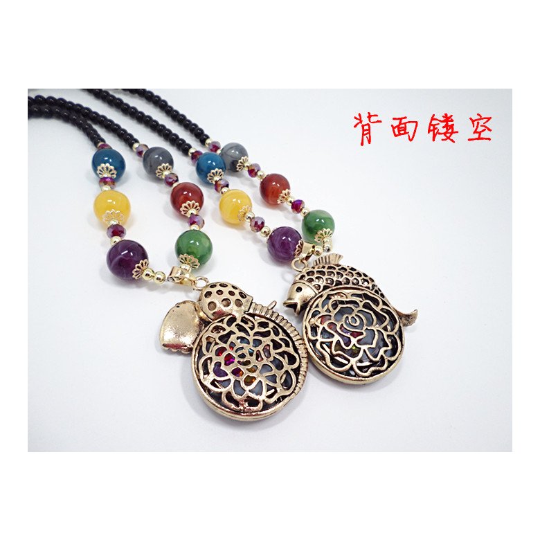 Wholesale Fashion Vintage Elephant and fish Pendant Necklace Woman Men bead Jewelry Shiny Glass Crystal sweater chain VGN046 4