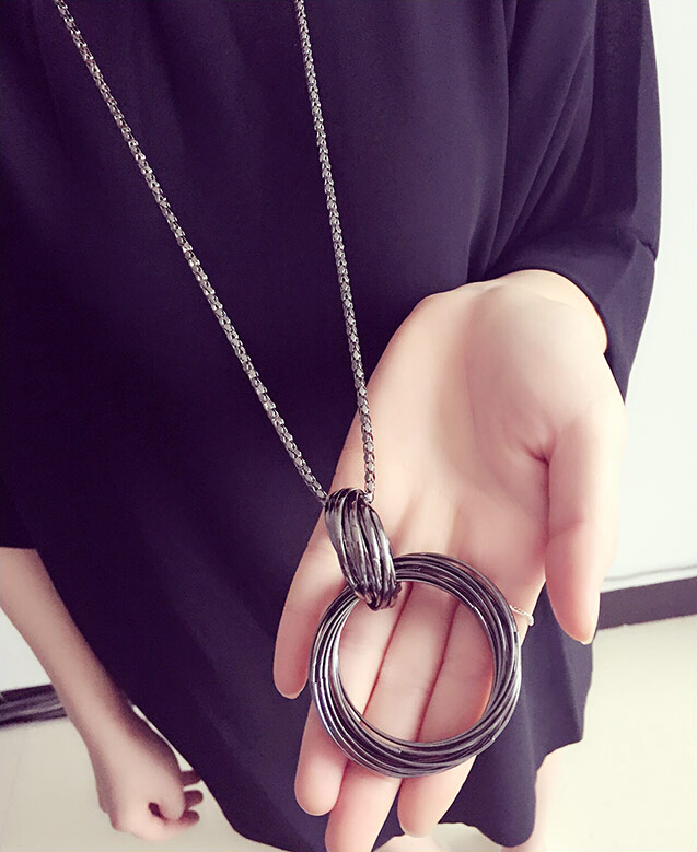 Wholesale Multilayer Circle Pendant Necklace Dangle Black Long Chain Statement Jewelry For Women VGN049 0