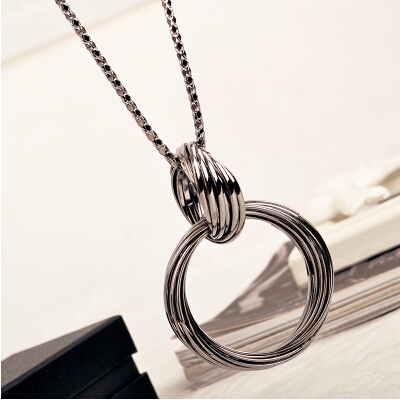 Wholesale Multilayer Circle Pendant Necklace Dangle Black Long Chain Statement Jewelry For Women VGN049 1