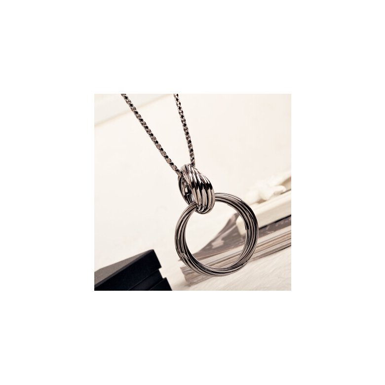 Wholesale Multilayer Circle Pendant Necklace Dangle Black Long Chain Statement Jewelry For Women VGN049 1