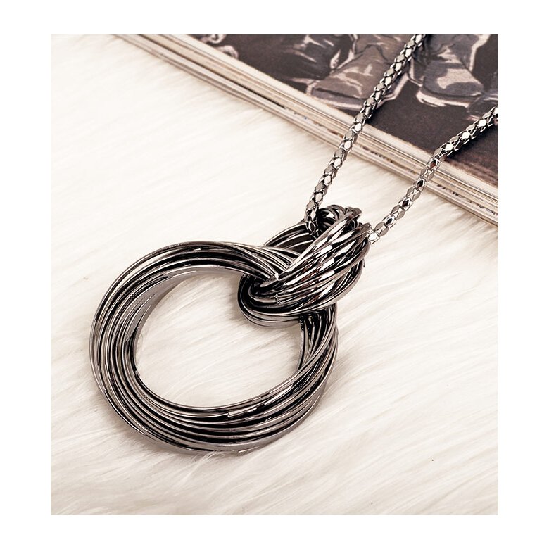 Wholesale Multilayer Circle Pendant Necklace Dangle Black Long Chain Statement Jewelry For Women VGN049 2