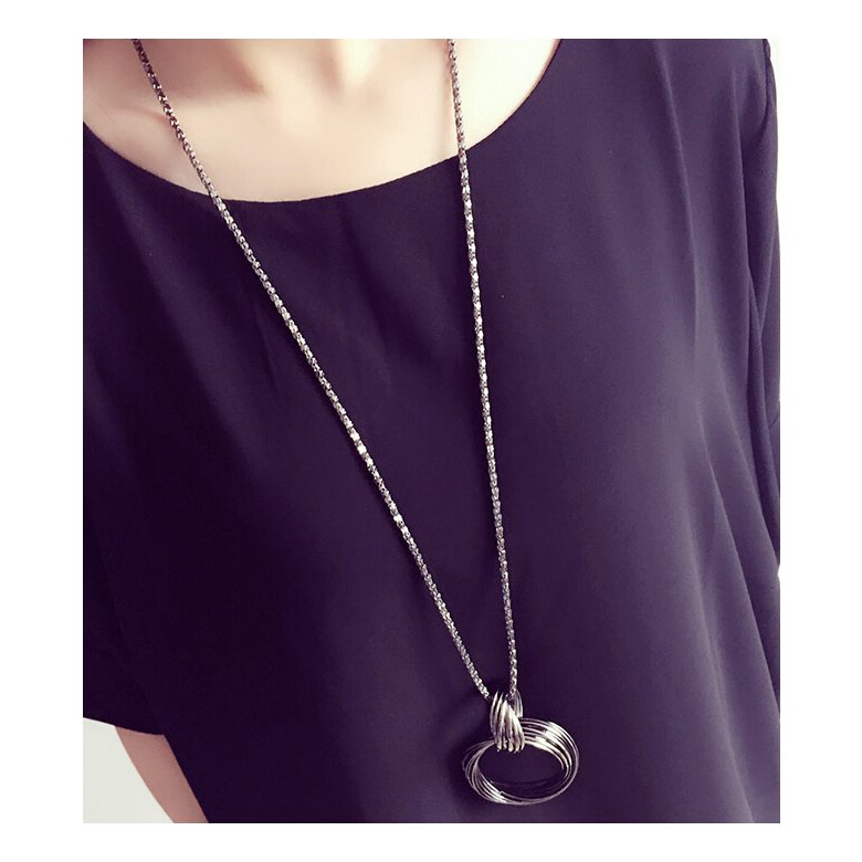 Wholesale Multilayer Circle Pendant Necklace Dangle Black Long Chain Statement Jewelry For Women VGN049 4