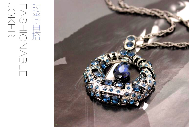 Wholesale Vintage Crystal  circular Waterdrop Pendant Long Necklace Female Winter Sweater Chain All-match Accessories Fine For Woman VGN051 4