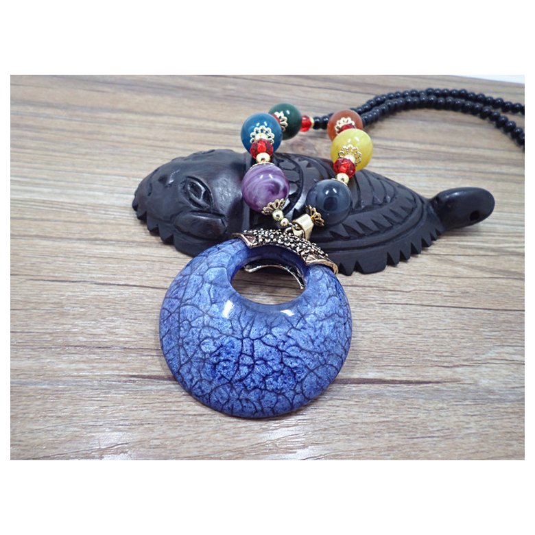 Wholesale Retro Bohemia Blue circle droplet Necklace For Woman Big Pendant sweater chain  Fashion Jewelry VGN053 1