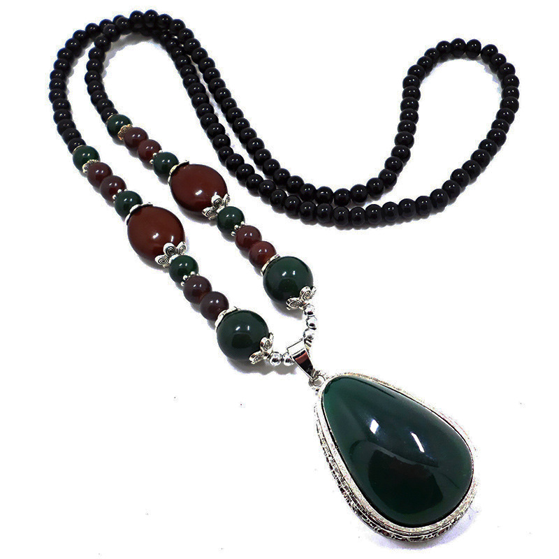 Wholesale Vintage Ethnic Strand Resin Long Necklace for Women New Gourd Pendant Sweater Chain Fashion Boho High-end Blue Neck Accessories VGN054 1