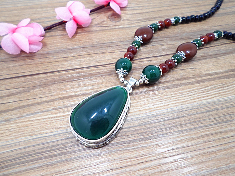Wholesale Vintage Ethnic Strand Resin Long Necklace for Women New Gourd Pendant Sweater Chain Fashion Boho High-end Blue Neck Accessories VGN054 2
