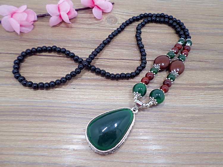 Wholesale Vintage Ethnic Strand Resin Long Necklace for Women New Gourd Pendant Sweater Chain Fashion Boho High-end Blue Neck Accessories VGN054 4
