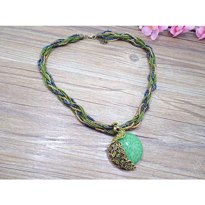 Wholesale Bohemia Necklace Crack Peacock Pendant Multilayer Colorful Natural Stone Beads Chain Vintage Necklace Jewelry Fashion For Women VGN056 1