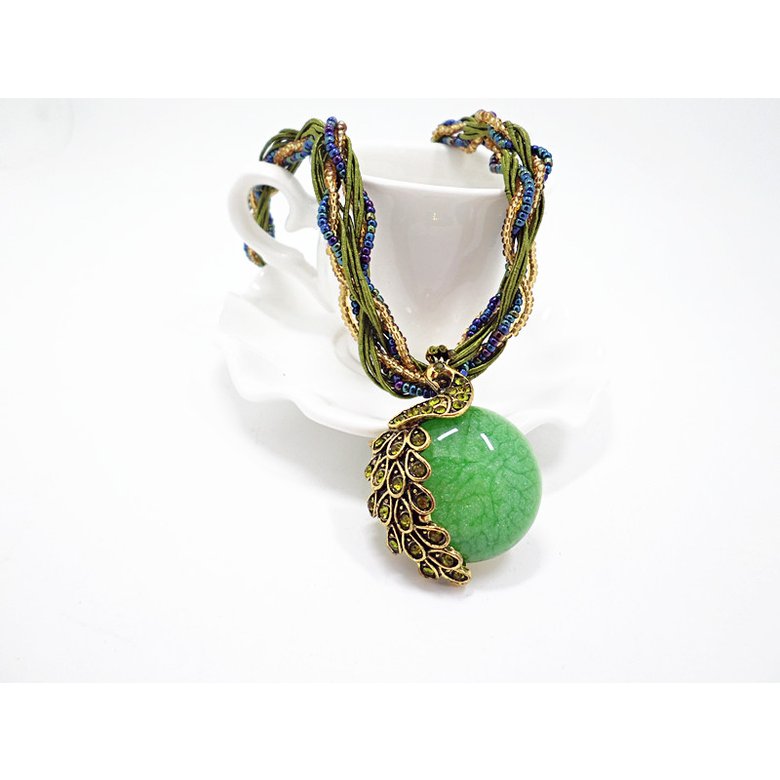 Wholesale Bohemia Necklace Crack Peacock Pendant Multilayer Colorful Natural Stone Beads Chain Vintage Necklace Jewelry Fashion For Women VGN056 2