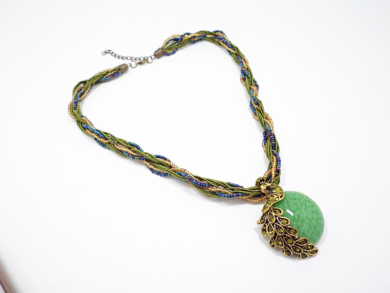 Wholesale Bohemia Necklace Crack Peacock Pendant Multilayer Colorful Natural Stone Beads Chain Vintage Necklace Jewelry Fashion For Women VGN056 3