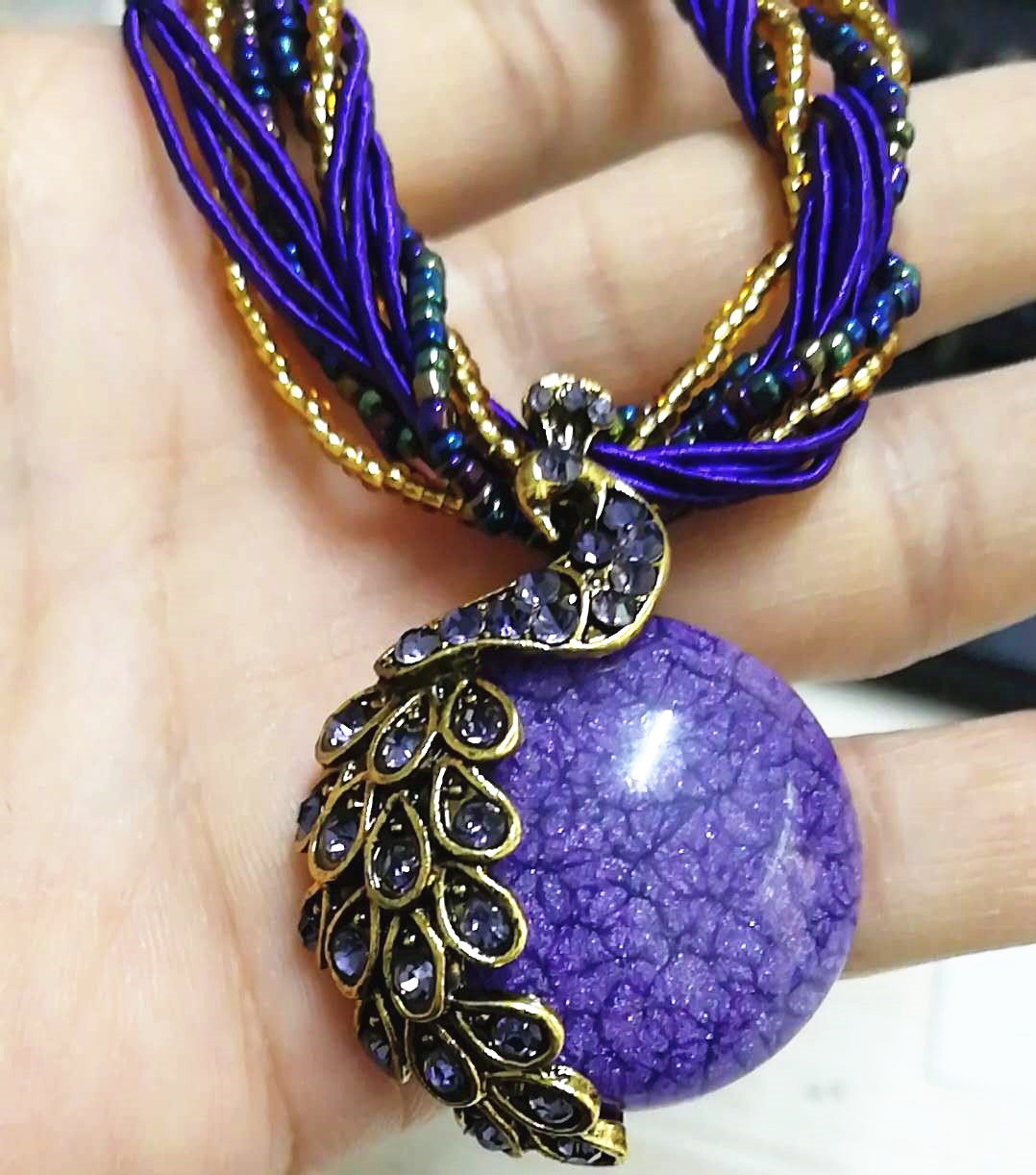 Wholesale Bohemia Necklace Crack Peacock Pendant Multilayer Colorful Natural Stone Beads Chain Vintage Necklace Jewelry Fashion For Women VGN056 9