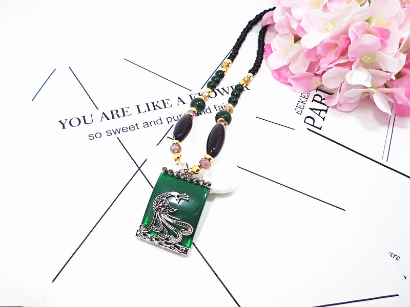 Wholesale Bohemian style Geometric Square Necklace elephant and peacock Animal pendant For ladies New Fashion Jewelry VGN061 6