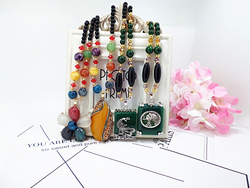 Wholesale Ethnic Jewelry Bohemian Colorful for Women Beads beeswax Pendant Necklace Hollow Pattern Long Pendant Necklace Jewelry VGN062 1