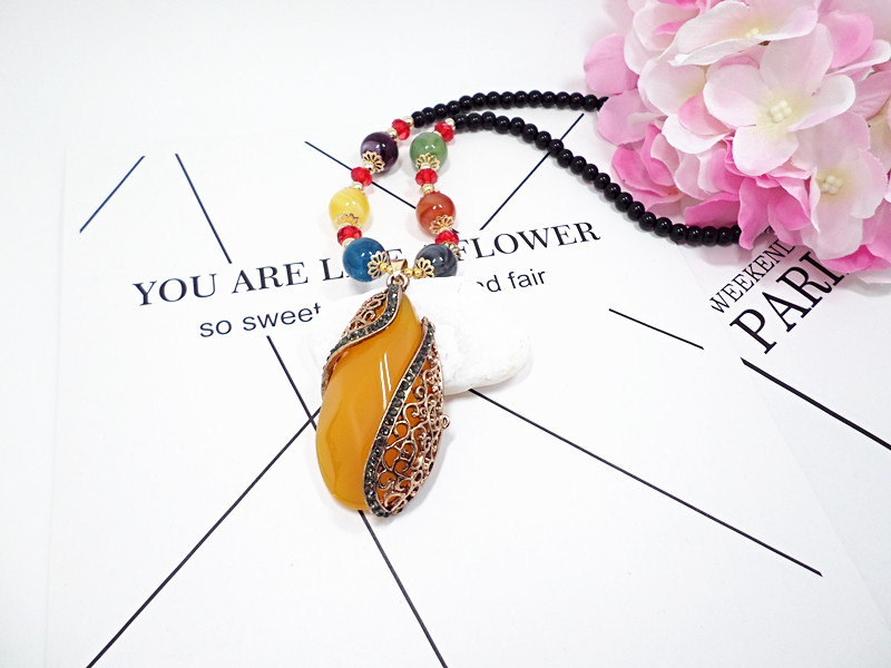 Wholesale Ethnic Jewelry Bohemian Colorful for Women Beads beeswax Pendant Necklace Hollow Pattern Long Pendant Necklace Jewelry VGN062 6