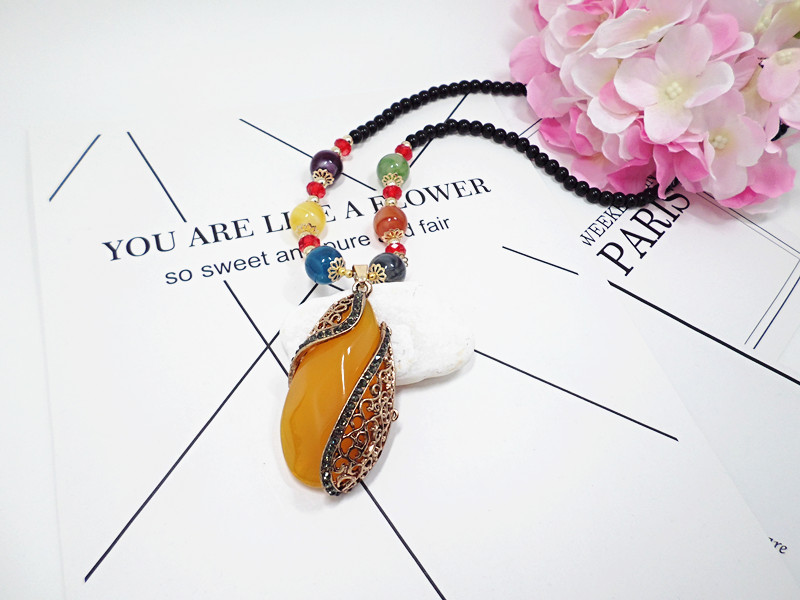 Wholesale Ethnic Jewelry Bohemian Colorful for Women Beads beeswax Pendant Necklace Hollow Pattern Long Pendant Necklace Jewelry VGN062 7