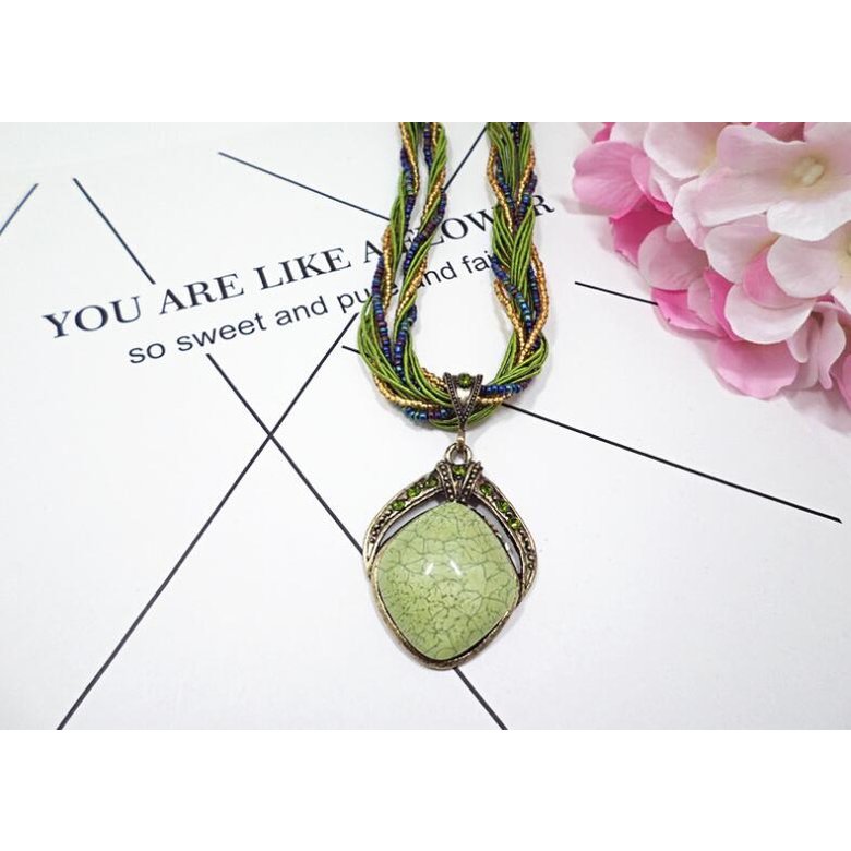 Wholesale New Bohemian Pendant Necklace Vintage Rhombus Crystal Pendant Bohemia Style Multilayer Chain Handmade Retro Necklace  VGN064 4