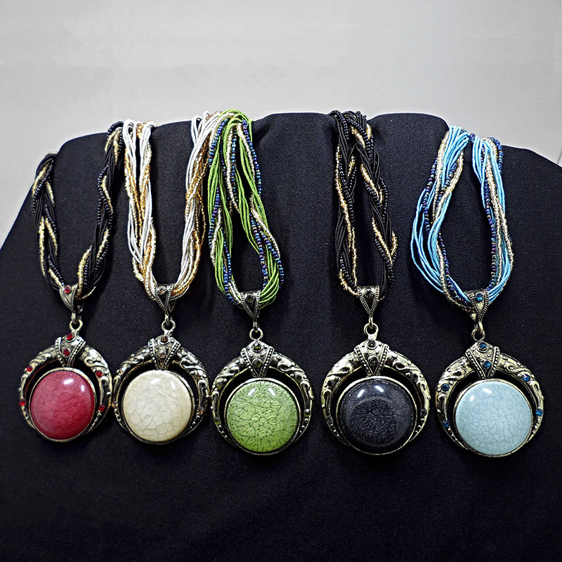 Wholesale Boho Necklaces Ethnic Natural Stone Beads Vintage Necklaces Pendants Statement Necklaces Pendants Long Necklace Women Jewelry VGN068 1