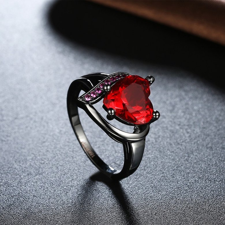 Wholesale New Brand Female Rings With Big red Crystal Zircon Love Jewelry Vintage 14KT Black Gold Wedding party Rings For Women TGCZR148 2